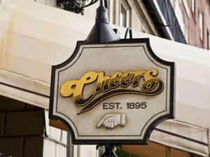 Cheers sign outside the Bull and Finch bar Boston