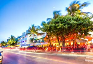 Ocean Drive night scene at South Beach, Miami, USA