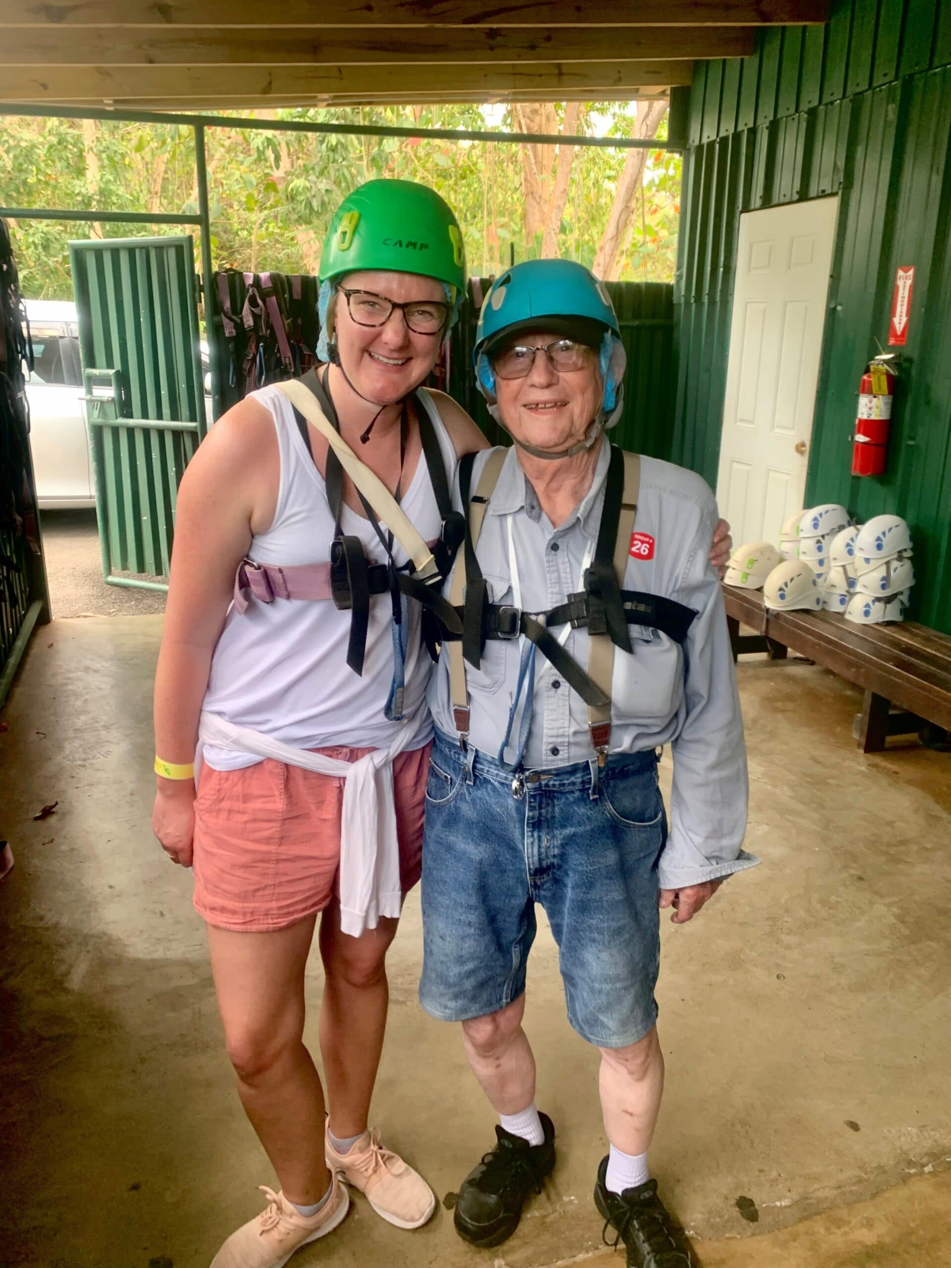 Brenda Keen ziplining in Jamaica with her grandfather