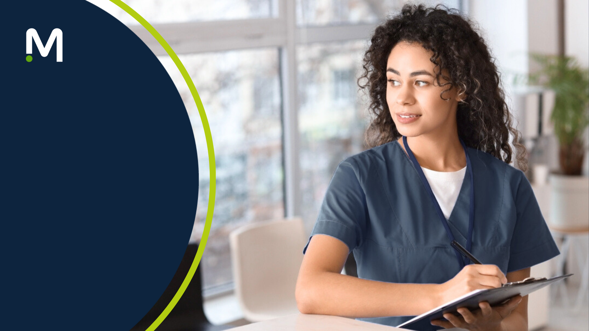 med-surg-nurse-holding-clipboard-and-looking-to-her-right-with-medical-solutions-blue-semi-circle-logo-on-right
