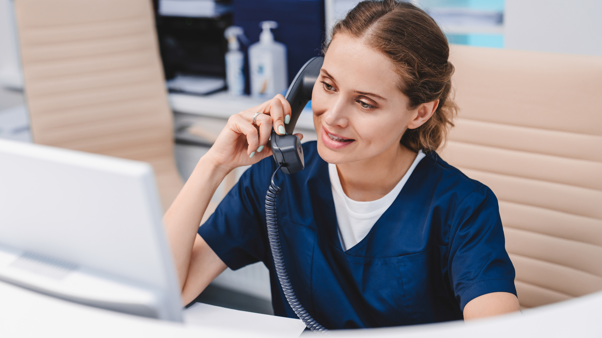 Female nurse talking on the phone